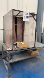 EASTWOOD DUAL-VOLTAGE POWDER COATING SYSTEM, WITH EASTWOOD POWDER COATING POWDER, STORAGE CABINET, AND WORK TABLE WITH VISE