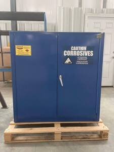 Eagle Storage Cabinet for Acids & Corrosives 30 Gal. Capacity, strapped on original pallet as shipped new.