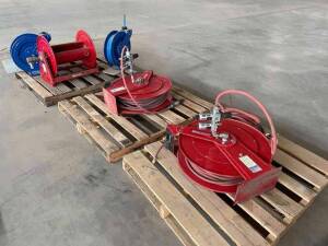 Assorted Air Hose Reels Coxreels P-LP-150 Spring Rewind Air / Water Hose Reel, Coxreels CP-0934-3 Handcrank Reel, Reelcraft 8100 OLP Spring Retractable Hose Reel, 100' capable, ReelcraftÂ 4NB10 Hand Crank Reels