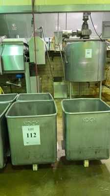 (3) KOCH STAINLESS STEEL DUMP BUGGY'S (APPROXIMATE SIZE 27" X 26" X 36") (COOKING AREA)
