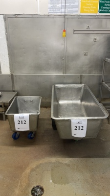 (2) ASSORTED STAINLESS STEEL PORTABLE CART-BINS (MEAT CUTTING AREA)