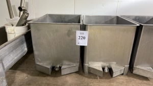 (2) HEAVY DUTY STAINLESS STEEL TOTES WITH DRAIN 51 1/2" X 38 3/4" X 41" (MEAT CUTTING AREA)