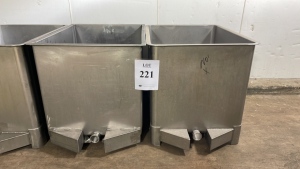 (3) HEAVY DUTY STAINLESS STEEL TOTES WITH DRAIN 51 1/2" X 38 3/4" X 41" (MEAT CUTTING AREA)