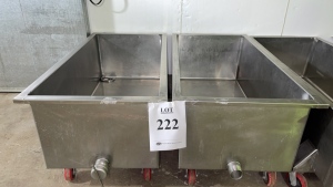 (2) STAINLESS STEEL TROUGHS WITH DRAIN APPROX.: 68" X 34" X 30" (MEAT CUTTING AREA)