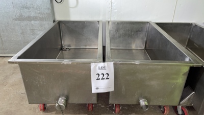 (2) STAINLESS STEEL TROUGHS WITH DRAIN APPROX.: 68" X 34" X 30" (MEAT CUTTING AREA)