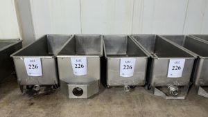 (4) STAINLESS STEEL TROUGHS WITH DRAIN APPROX.: 63" X 26" X 26" (MEAT CUTTING AREA)