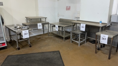 (LOT) ASSORTED STAINLESS STEEL TABLES (BAKERY 2)