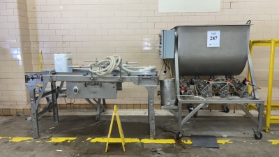 TUCS DEPOSITOR WITH TUCS MODEL TC-12X51-12 PISTON PUMP AND POWERED BELT CONVEYOR (BAKERY 1)