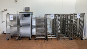 (18) ASSORTED STAINLESS STEEL AND ALUMINUM PAN RACKS (PIE ROOM)