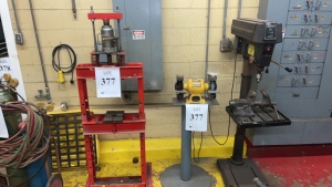 (1) DAYTON 3Z915 15-TON HYDRAULIC PRESS, (1) DEWALT 8" GRINDER, AND (1) DAYTON 20" DRILL PRESS (MAINTENANCE SHOP)