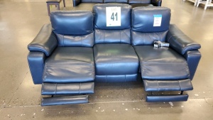 INDIGO ELECTRIC RECLINING LEATHER SOFA BLUE 88in