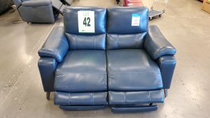 INDIGO ELECTRIC RECLINING LEATHER LOVESEAT BLUE 64in