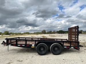 2019 BIGTEX 16' FOOTLONG  BY 6'11 FEET WIDE HEAVY DUTY TANDEM AXLE PIPE TOP UTILITY TRAILER, MODEL14PI-16BK, BUMPER PULL, 14,000 POUND CAPACITY, HEAVY DUTY RAMP, VIN# 16VPX1629L2066830 TOTAL LENGTH OF TRAILER 21' FEET AND 3" INCHES