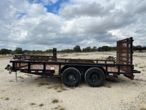 2019 BIGTEX 16' FOOTLONG  BY 6'11 FEET WIDE HEAVY DUTY TANDEM AXLE PIPE TOP UTILITY TRAILER, MODEL14PI-16BK, BUMPER PULL, 14,000 POUND CAPACITY, HEAVY DUTY RAMP, VIN# 16VPX1621L2058236 TOTAL LENGTH OF TRAILER 21' FEET AND 3" INCHES