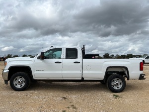 2019 GMC SIERRA 2500 HD EXTENDED CAB/DOUBLE CAB TRUCK WITH 69,243 MILES, GOOSENECK AND BUMPER HITCH, TOW MIRRORS, BACK-UP CAMERA, LCD SCREEN, RKI TOOLBOX AND HEADACHE RACK, GASOLINE/ETHANOL, VIN# 2GT21NEG0K1234882