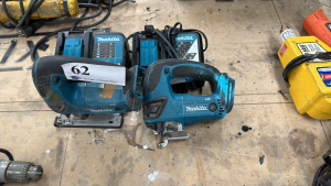 LOT OF (2) MAKITA CORDLESS JIG SAW LXT MODEL: XVJ03 WITH CHARGING STATION (NO BATTERIES) (ONE MISSING PARTS)