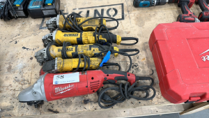 LOT OF ASST'D GRINDERS: (4) DEWALT & (1) MILWAUKEE