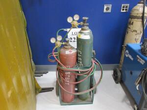 WELDING TORCH W/ GAUGES, CART AND WELDING SCREENS, (NO TANKS)