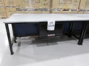 (2) HEAVY DUTY WORK TABLES 8' X 3' X 39" W/ DELTA PRO UNDERBODY TOOL BOX