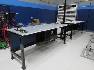 LOT (4) ASST'D METAL WORK TABLES, (2) TABLES HAVE THE DELTA PRO UNDERBODY TOOL BOX