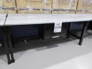 (2) HEAVY DUTY WORK TABLES 8' X 3' X 39" W/ DELTA PRO UNDERBODY TOOL BOX