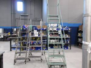 LOT OF ASST'D ROLLING SAFETY LADDERS (1) 10 STEP, (1) 7 STEP AND (1) 6 STEP