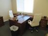 LOT (1) WOOD DESK WITH RIGHT RETURN, (1) WOOD DESK WITH LEFT RETURN, (2) OFFICE CHAIRS, AND (2) WOOD 2-DRAWER LATERAL FILES,