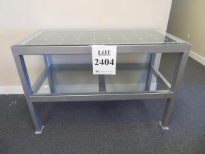 HEAVY-DUTY METAL TABLE WITH SOLAR PANEL AND GLASS TOP, 62" X 30.5" X 41" (UP-STAIRS)