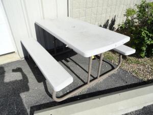 Lifetime Plastic Folding Picnic Table with Benches, 29" x 59" Top, 9" x 57" Bench, overall 54" x 59" x 30"<br><br />
