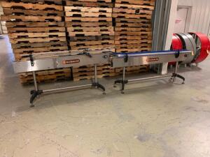 (2) Globaltek Powered Conveyor. (1) 6' x 4", (1) 7' x 4", Adjustable speed DC motors, Adjustable hight, leveling legs<br><br />