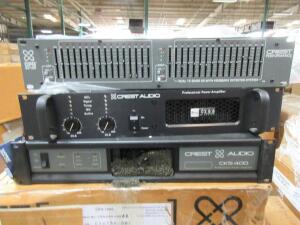 LOT (25) ASST'D CREST AUDIO AMPLIFIERS/EQ, CKS400, CPX1500, PV900, CPQ2215P, EQ CPQ 2215P, ETC., (CUSTOMER RETURNS), (LOCATION SEC.7)