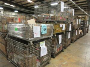 LOT ASST'D ELECTRICAL COMPONENTS, SCREWS, PLUS ASST'D PARTS IN (23) METAL WIRE BASKETS, (LOCATION SEC.9)