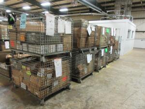 LOT ASST'D ELECTRICAL COMPONENTS, SCREWS, PLUS ASST'D PARTS IN (17) METAL WIRE BASKETS, (LOCATION SEC.9)