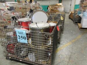 LOT ASST'D DRUM PARTS WITH (5) METAL WIRE BASKETS, AND (5) PALLETS, (LOCATION SEC.8)