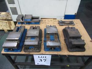 ASSORTED KURT AND DOALL 6" INCH MACHINE VISES (2) D688, (1) D675, (1) 3600W AND DOALL, WITH ONLY 3 HANDLES