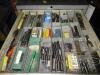 (LOT) ASSORTED TOOL HOLDERS, DRILLS, INSERTS, COLLETS, TAPS, HOLD DOWNS, ETC. CABINET INCLUDED