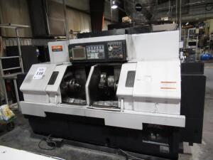 1998 MAZAK DUAL TURN 20 DUAL SPINDLE CNC TURNING CENTER, WITH 2015 MAZATROL PC FUSION CNC 640T CNC CONTROLS, SPINDLE SPEEDS - 35-5000- RPM, TURNING LENGTH - 5.90", MAX. SERIAL NO. 337138788 (ELECTRICAL WIRE/TUBING TO FIRST CUT)