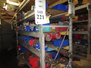 (LOT) ASSORTED PRESSES SPARE PARTS, RAILS, SPACERS, HARDWARE, VALVES, SEALS ROLLERS, PULLYS, BELTS, BUSHINGS, HOUSINGS, ETC. (RACKING NOT INCLUDED)