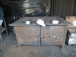 HEAVY DUTY WELDING STORAGE TABLE WITH ASSORTED MIG WIRE AND ELECTRODES
