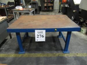 (LOT) HEAVY DUTY STEEL TABLE AND (5) HEAVY DUTY STORAGE CABINETS WITH CONTENTS