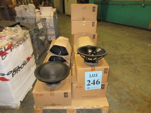 LOT EIGHTEEN SOUND SPEAKERS AND RECONE KITS, (5) EIGHTEEN SOUND 15W930 8 OHM SPEAKERS, AND (4) 18LW1250 8 OHM SPEAKERS, (5) R18LW1250 8OHM RECONE KITS, (2) R15W930 8 OHM RECONE KITS, MADE IN ITALY, (LOCATION SEC.8)