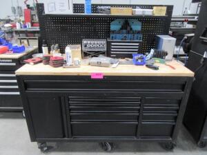 HUSKY 61" 10 DRAWER, 1 DOOR MOBILE WORKBECH/PEGBOARD SHELF ( LOCATED AT 1945 BURGUNDY PL ONTARIO CA 91761)