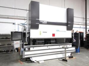 2018 Strippit-LVD CNC Hydraulic Press Brake, Model PPEB 110/3050, 120-Ton (US) 10’ overall, 10’6” between housings w/ Multi-Axis Back Gage, Adj. Bed Crowning, Laser Safety System, Dual Palm Button & Foot Switch Pedestal Station, Spare Tooling, s/n 37-736