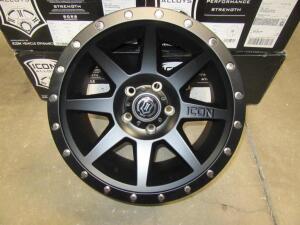 SET OF 5 17x8.5 ICON ALLOYS ALUMINUM 17" WHEELS FIVE LUG FOR DODGE (LOCATED AT 4502 BRICKELL PRIVADO, ONTARIO CA 91761)